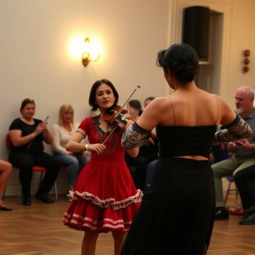 Clase de flamenco con un instructor apasionado en un tablao.