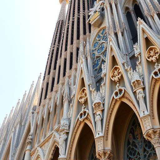Fachada detallada de la Sagrada Familia de Barcelona con intrincados relieves