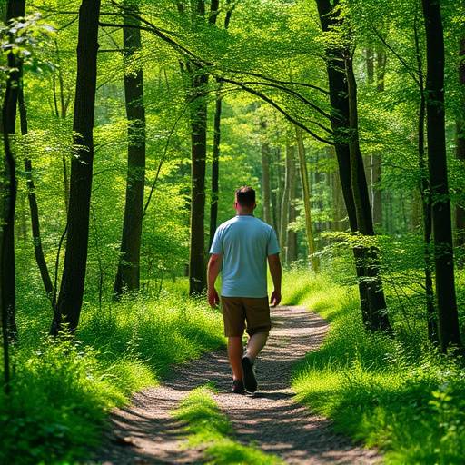 Hombre caminando por un sendero natural en un bosque frondoso