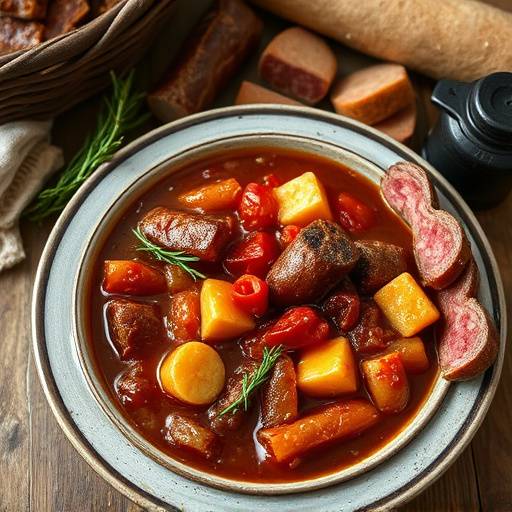 Un contundente plato de fabada asturiana con embutidos.